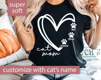 Custom Cat Mom Shirt, Cat Lover Shirt, Custom Cat Name Tshirt, Cat Mom Gift, Gift For Cat Mom, Personalized Cat Mom T Shirt, Mothers Day Tee