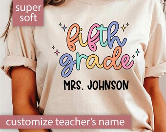 Custom Fifth Grade Teacher Shirt for Teacher Appreciation Gift, Personalized Name 5th Grade Tshirt Teacher Gift, Cute Elementary Teacher Tee