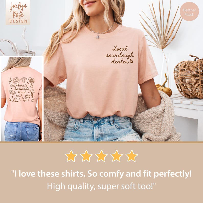 Pu&ograve; includere: T-shirt color pesca melange con la scritta "Local sourdough dealer" sul davanti. Il retro della maglietta presenta una grafica a tema pane con la scritta "Olivia's homemade bread". La maglietta &egrave; a girocollo e maniche corte.