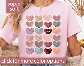 Women Valentine Heart Shirt for Valentines Day, Heart Love Shirt, Heart Tshirt for Women, Watercolor Hearts T Shirt, Cute Valentine T-Shirt