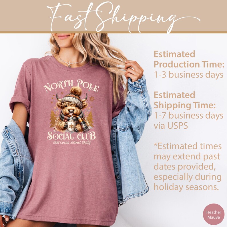 Christmas Cow Shirt for Women, North Pole Social Club Tshirt, Cow Christmas Shirt, Highland Cow T Shirt for Cow Lover T-Shirt Cow Lover Gift bild 8