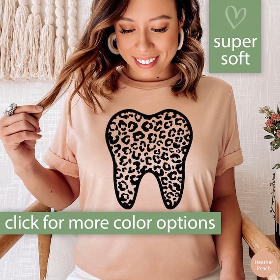 Dental Shirt for Women, Leopard Print Tooth Tshirt for Dental Assistant Gift for Dentist, Dental Hygienist T Shirt for Dental Student Gift