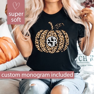 Monogram Fall Shirt for Women for Halloween, Monogram Shirt Halloween, Monogram Shirt Women, Leopard Pumpkin Shirt, Cute Fall Shirt for her