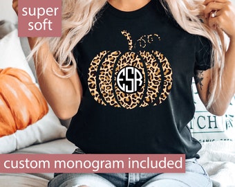 Monogram Fall Shirt for Women for Halloween, Monogram Shirt Halloween, Monogram Shirt Women, Leopard Pumpkin Shirt, Cute Fall Shirt for her