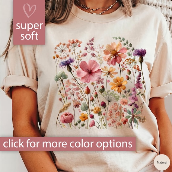 Pressed Flower Shirt Women Gift for Her, Wildflower Tshirt for Mothers Day Shirt, Flower T-Shirt for Women, Cottagecore Boho Floral Tee
