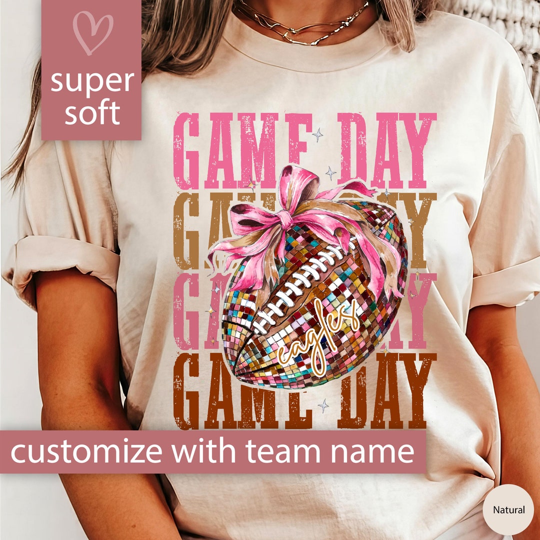 Custom Game Day Football Shirt for Football Mom, Coquette Bow Disco ...