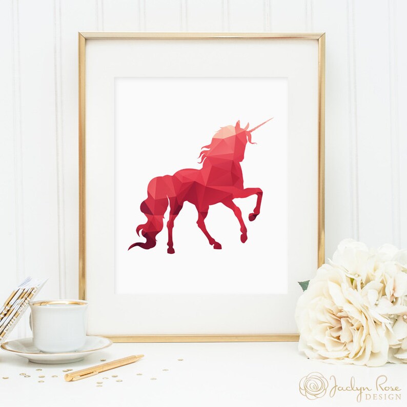unicorn print printable wall art decor geometric animal etsy