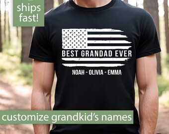 Custom Grandad Shirt Grandad Gift Best Grandad Ever Shirt, Personalized Grandad Tshirt with Grandkids Names, Flag Grandad Fathers Day Gift