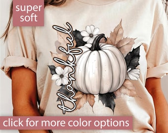 Floral Pumpkin Thankful Shirt for Women, Pumpkin Halloween Shirt for Fall Gift for Her, Autumn T Shirt for Thanksgiving T-Shirt, Pumpkin Tee
