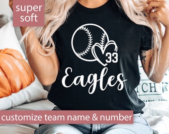 Personalized Baseball Mom Shirt for Game Day Shirt, Custom Baseball Mom Gift, Baseball TShirt Women Team Name, Baseball T shirt Baseball Tee