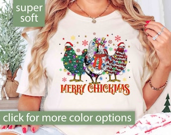 Funny Christmas Chicken Shirt Gift for Her, Merry Chickmas Tshirt for Chicken Mom Gift, Chicken Christmas T Shirt for Women Cute Chicken Tee
