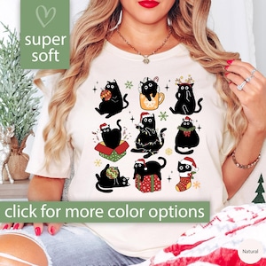 Christmas Black Cat Shirt for Cat Mom Gift, Black Cat Christmas Tshirt, Funny Cat Shirt for Christmas, Gift for Cat Lover Gift, Cat T Shirt