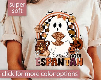 Aqui Espantan Ghost Shirt for Halloween, Spooky Conchas Mexican Ghost Tshirt for Women, Regalos en Espanol, Cute Spanish Halloween T Shirt