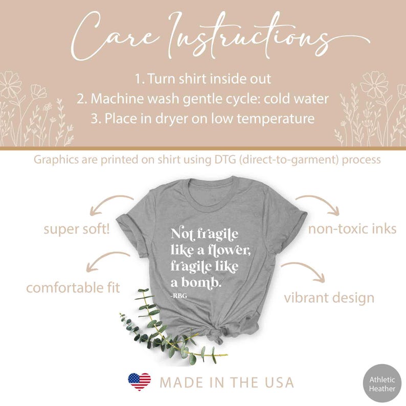 Feminist Shirt, Not Fragile Like a Flower Shirt for Women, Ruth Bader Ginsburg Tshirt for Feminist Gift for Her Feminist T Shirt Protest Tee image 7