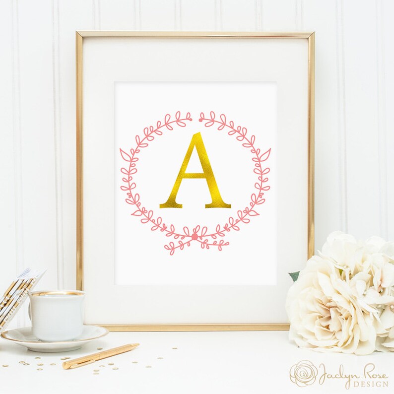 Personalized Wreath Initial Wall Art First Name Initial for Etsy
