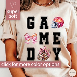 Football Game Day Shirt for Women, Gameday Disco Football Bow Tshirt Football Gift for Football Mom, Cute Coquette Football Game Day T Shirt