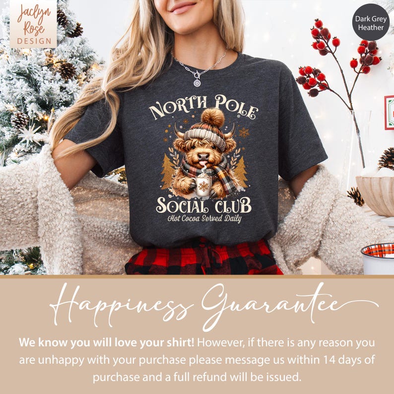 Christmas Cow Shirt for Women, North Pole Social Club Tshirt, Cow Christmas Shirt, Highland Cow T Shirt for Cow Lover T-Shirt Cow Lover Gift bild 10