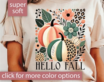 Hello Fall Shirt Gift for Her, Boho Pumpkin Fall Tshirt for Women, Hello Fall Tshirt Gift for Women, Boho Pumpkin Shirt, Cute Hello Fall Tee