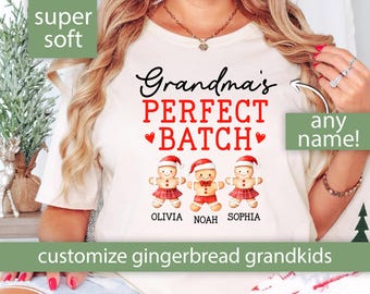 Personalized Grandmas Favorite Batch Shirt Christmas Gingerbread Grandma Shirt with Grandkids Names Grandma Gift from Grandkids Gingerbread