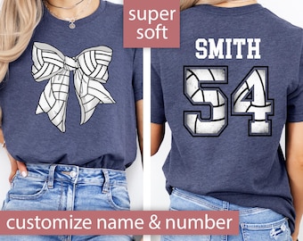 Custom Volleyball Shirt Front and Back Print Volleyball Mom Shirt Player Name and Number Volleyball Mom Gift Volleyball Bow Game Day Tee