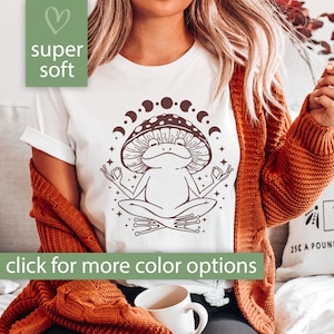Frog and Mushroom Botanical Shirt for Women, Mushroom T Shirt, Nature Shirt, Magic Mushroom T Shirt, Mushroom Clothing, Hippie Frog Shirt