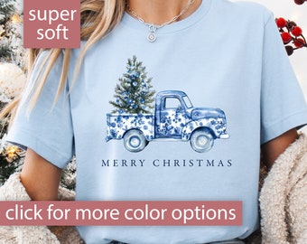 Christmas Truck Shirt for Women, Chinoiserie Christmas Shirt, Merry Christmas Tshirt Christmas Gift for Her, Cute Preppy Christmas T Shirt