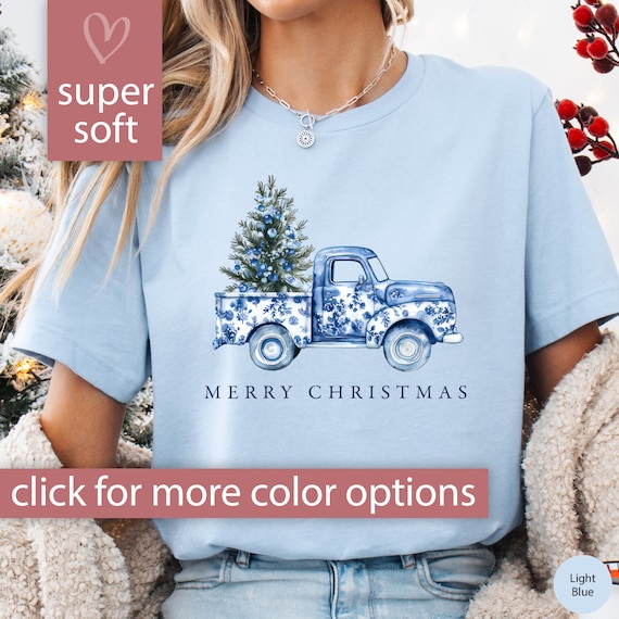 Christmas Truck Shirt for Women, Chinoiserie Christmas Shirt, Merry Christmas Tshirt Christmas Gift for Her, Cute Preppy Christmas T Shirt