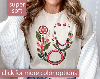 Floral Stethoscope Shirt Gift for Nurse Appreciation Week, Nurse Shirt for Nursing School Gift, Future Doctor Tshirt, Nurse Graduation Gift