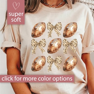 Coquette Football Shirt for Women, Girly Football Tshirt for Football Gift for Her, Cute Game Day T Shirt, Football Bow T-Shirt Football Mom