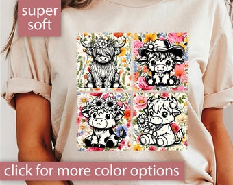 Highland Cow Shirt Gift for Her, Boho Highland Cow Tshirt for Women, Boho Highland T Shirt, Cute Western Cow T-Shirt Floral Highland Cow Tee