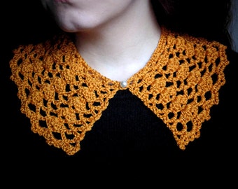 Cape uncinetto colletto di cotone - filato di cammello - pulsante perla