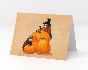 Sloth Greeting Card / Pumpkin Greeting Card / Autumn Greeting Card/ Thanksgiving Card