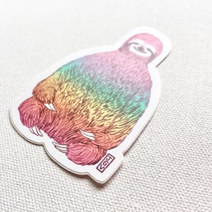 Rainbow Sloth Waterproof Sticker, Sloth Sticker, Rainbow Sticker, Yoga Sticker, Sloth Meditation, Laptop Sticker, Phone Sticker image 2