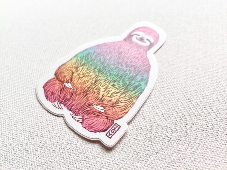 Rainbow Sloth Waterproof Sticker, Sloth Sticker, Rainbow Sticker, Yoga Sticker, Sloth Meditation, Laptop Sticker, Phone Sticker image 2