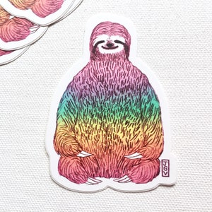 Rainbow Sloth Waterproof Sticker, Sloth Sticker, Rainbow Sticker, Yoga Sticker, Sloth Meditation, Laptop Sticker, Phone Sticker image 3