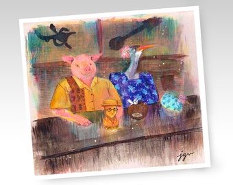 Latitude 29 Tiki Bar Animals Print, Tiki Art, Illustration Print, Original Art, Beachbum Barry, Tiki Mugs, Tropical, Cocktails, New Orleans