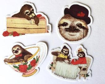 Large Dapper Sloth Sticker Set, Sloth Stickers, Sloth Sticker, Animal Sticker, Tea Party