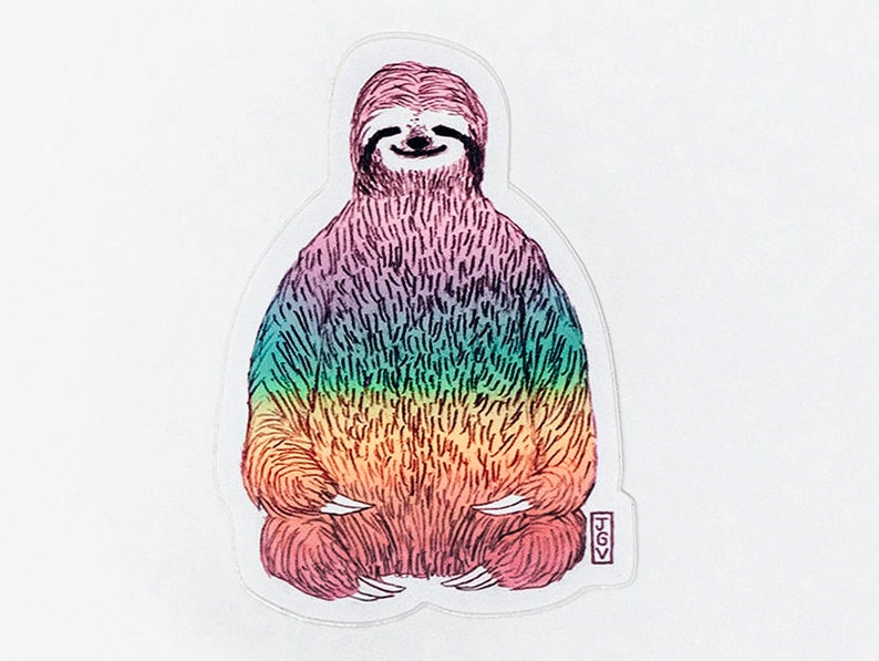 Rainbow Sloth Waterproof Sticker, Sloth Sticker, Rainbow Sticker, Yoga Sticker, Sloth Meditation, Laptop Sticker, Phone Sticker image 1