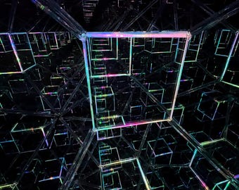 SALE- 21" Custom Tesseract Hypercube Infinity Mirror Art Sculpture - Made to Order