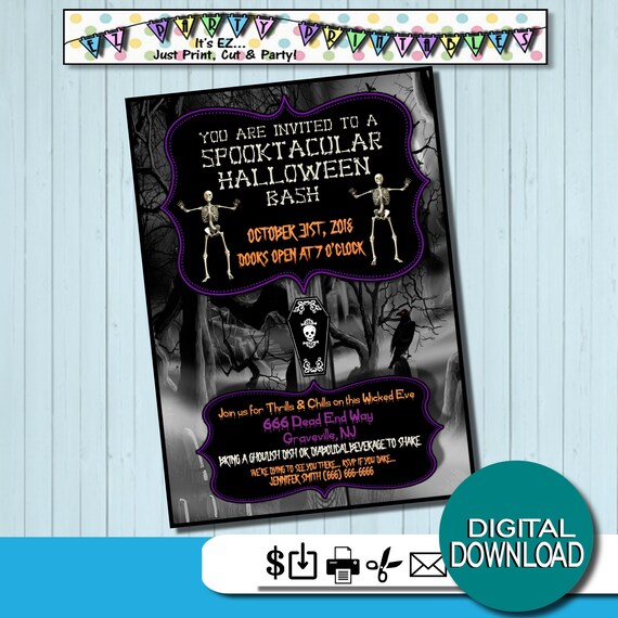 spooky halloween invitations halloween party digital download etsy