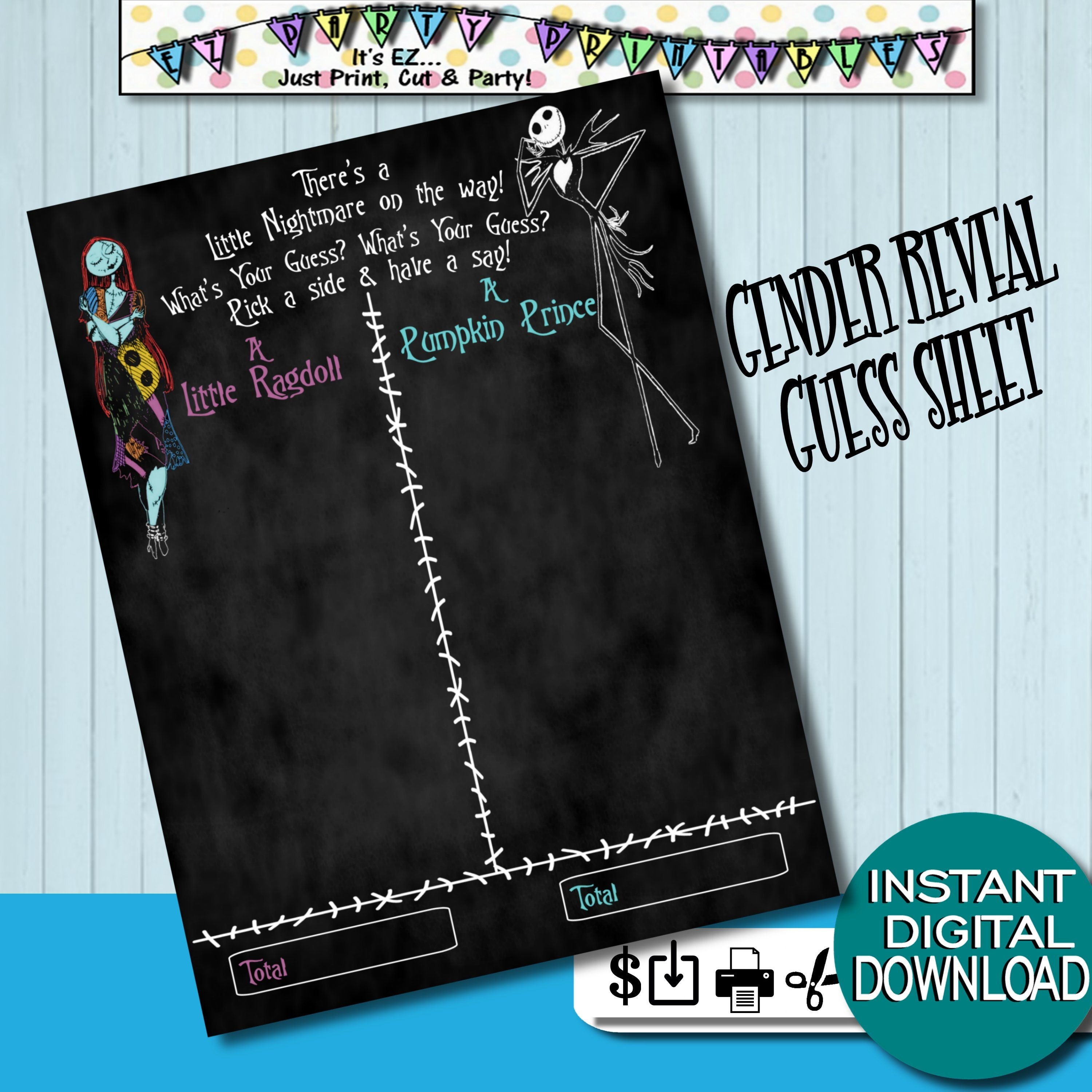 Nightmare before Christmas Gender Reveal Prediction Sheet Baby | Etsy