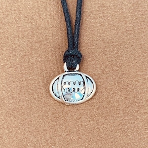 Sports Jewelry: Necklace with Antique Silver Football or Rugby Ball on Cotton/Korean Wax Cord or Iron/Stainless Steel Chain - Free Shipping