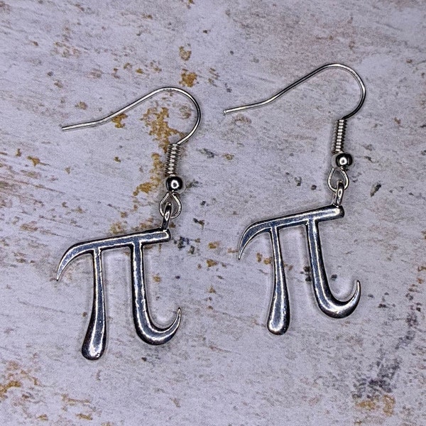 Education Theme Jewelry - Earrings with Silver Pi Symbol Charm - Math Teachers, College Professors  - Tibetan Silver Alloy - Free Shipping