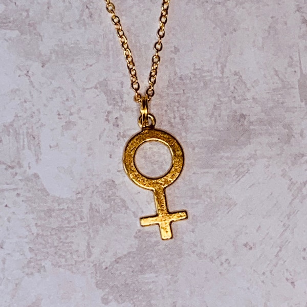 Statement Jewelry - Gold Chain Necklace with Female Symbol or Venus Sign Charm - Girl Power, Feminism, Equal Rights - Free Shipping