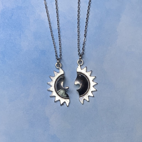 Couples Jewelry: His & Hers Matching "Half Sun" Necklaces with Interconnecting Puzzle Piece Parts on Stainless Steel Chains - Free Shipping