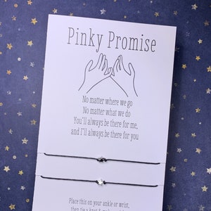Friend Jewelry: 2 Wish Bracelets or Anklets with Tiny Star Charm on Pinky Promise Card &quot;No Matter Where We Go / What We Do&quot; - Free Shipping