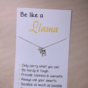 Animal Jewelry: Inspirational &quot;Be Like a Llama&quot; Card with Silvery Llama Charm on Necklace, Earrings, Keychain, or Bracelet - Free Shipping