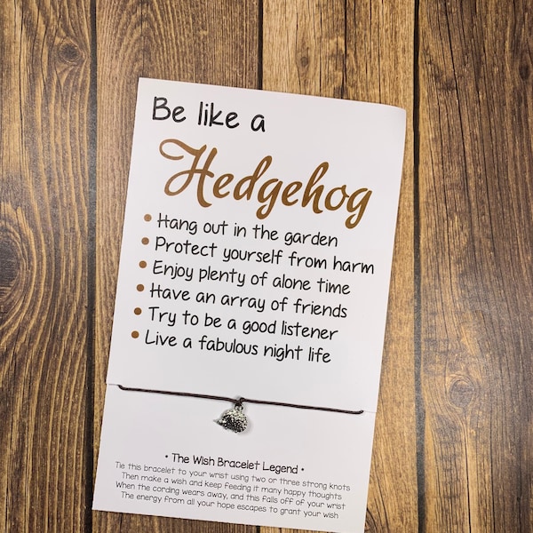 Animal Jewelry: Inspirational "Be Like a Hedgehog" Card with Flat Silver Tone Hedgehog Charm on Brown Cotton Wax Cording - Free Shipping