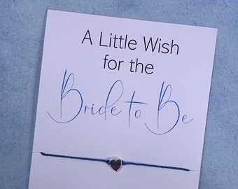 Gift "A Wish for the Bride to Be" Card with Silver Heart Charm on Blue Tie-On Cotton Cording - Provides "Something Blue" for a Bride to Wear