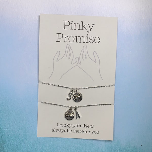 Friend Jewelry: "I Pinky Promise to Always Be There for You" Card with 2 Matching Necklaces with Optional Letter Initials  - Free Shipping